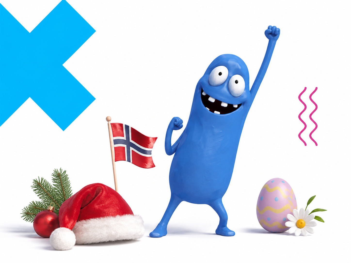 Julenisselue, norsk flagg og påskeegg som sesongdugnad